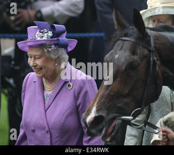 La Queens stima cavallo vince la Coppa d'Oro al Royal Ascot. È la prima volta in gara le 207 anni di storia che è stato vinto da un monarca regnante. Con: la Regina Elisabetta II,stima dove: Ascot, Regno Unito quando: 20 Giu 2013 Foto Stock