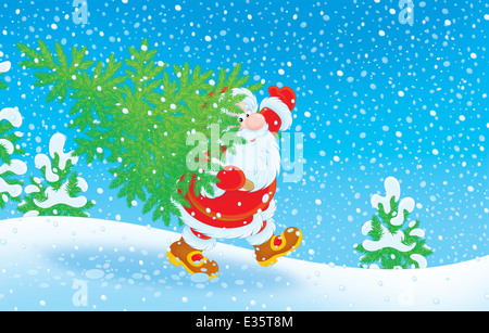 Santa con un albero di Natale Foto Stock