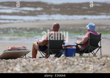 Come l'ondata di caldo continua attraverso il sud est del paese, alcuni membri del pubblico fanno la maggior parte del tempo buono visitando le città costiere di Littlehampton e Worthing, West Sussex Dove: Littlehampton, Regno Unito quando: 18 Ju Foto Stock