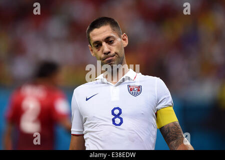 Manaus, Brasile. Il 22 giugno, 2014. Clint Dempsey di USA reagisce durante la Coppa del Mondo FIFA 2014 Gruppo G turno preliminare match tra Stati Uniti e Portogallo all'Arena Amazonia Stadium di Manaus, Brasile, 22 giugno 2014. Foto: Marius Becker/dpa/Alamy Live News Foto Stock