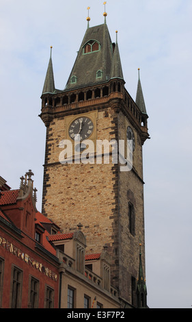 Municipio della Città Vecchia Torre in Praga, Repubblica Ceca Foto Stock