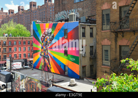 Graffitii, murale da Eduardo Kobra, artista brasiliano, nel quartiere di Chelsea, Manhattan, New York, Stati Uniti d'America Foto Stock