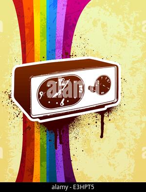 Orologio retrò con striscia arcobaleno e sfondo grunge Illustrazione Vettoriale