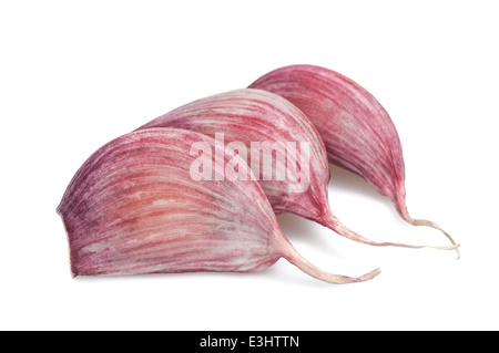 Spicchi di aglio isolati su sfondo bianco Foto Stock