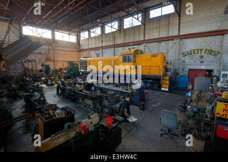 Locomotiva nel negozio della storica Nevada ferrovia settentrionale in Ely, Nevada. Foto Stock