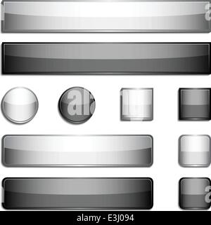 Set di grigio e nero lucido pulsanti in metallo Illustrazione Vettoriale