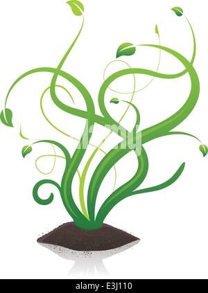 Verde e bianco floreale di germogli di piante con la sporcizia Illustrazione Vettoriale