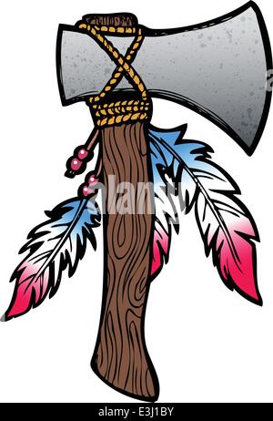 Hatchet ax il disegno con le piume e perle Illustrazione Vettoriale