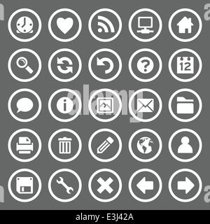 Set di 25 rotondo semplice web icone su sfondo grigio Illustrazione Vettoriale
