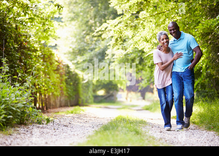 Coppia americano africano giovane passeggiate in campagna Foto Stock