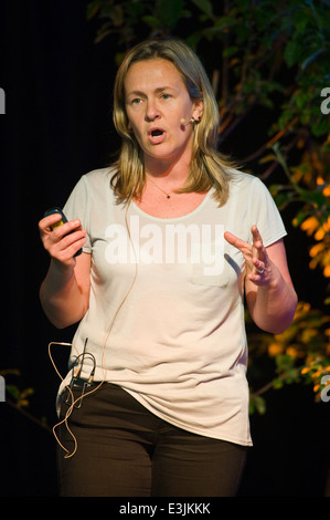 Dr Andrea Collins parlando a 'nel perseguimento di un evento sostenibile: il caso del 2012 Hay Festival' a Hay Festival 2014. © Jeff Morgan Foto Stock