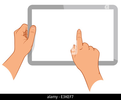 Mano che tiene un touchpad (PC tablet) isolato su bianco Foto Stock