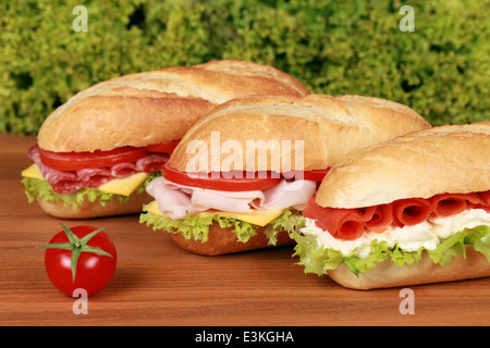 Panini al prosciutto, salame e salmone affumicato Foto Stock