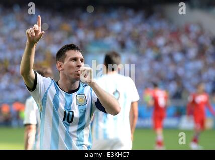 Belo Horizonte, Brasile. Il 21 giugno, 2014. Gruppo F match tra Argentina e Iran di 2014 FIFA World Cup al Estadio Mineirao Stadium di Belo Horizonte, Brasile. Lionel Messi (Argentinien) celebra il suo obiettivo per 1-0 © Azione Sport Plus/Alamy Live News Foto Stock