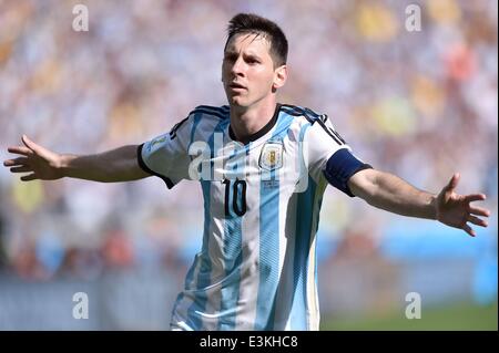 Belo Horizonte, Brasile. Il 21 giugno, 2014. Gruppo F match tra Argentina e Iran di 2014 FIFA World Cup al Estadio Mineirao Stadium di Belo Horizonte, Brasile. Lionel Messi (Argentinien) celebra il suo obiettivo per 1-0 © Azione Sport Plus/Alamy Live News Foto Stock