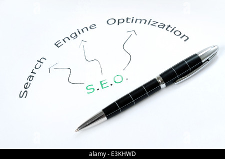 SEO schema di parola e con la penna Foto Stock