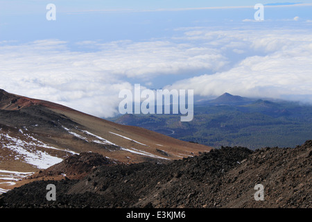 Panorama da El Teide verso adiacente Pico Viejo vulcano sullo spagnolo isole Canarie di Tenerife Foto Stock