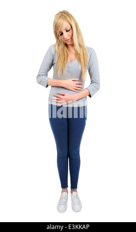 Isolato giovane ragazza casual in stato di gravidanza Foto Stock