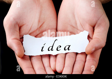 Uomo con idea parola in palm Foto Stock