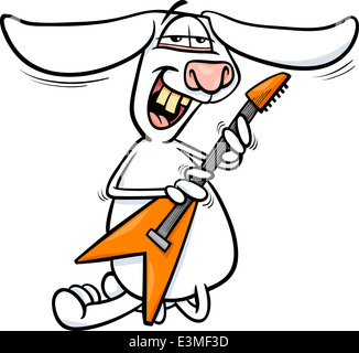 Cartoon illustrazione di Funny Bunny suona rock sulla chitarra elettrica Foto Stock