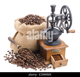 Ancora vita con caffè isolato su sfondo bianco Foto Stock