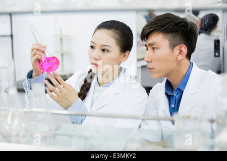 Studenti del college facendo esperimento Foto Stock