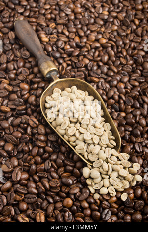 Composizione con il verde e il caffè torrefatto in grani Foto Stock