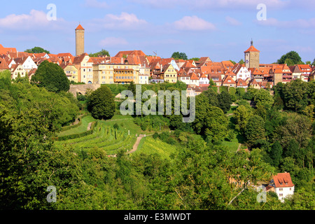 Vista della città medievale di Rothenburg, Germania Foto Stock