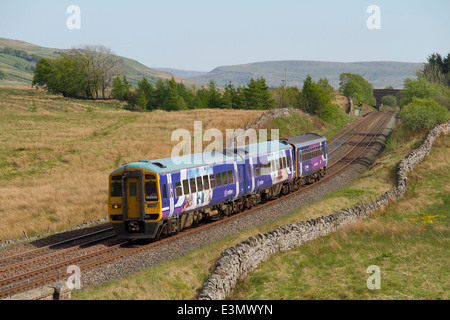 158906 e 153301 DMU lavorando a nord del servizio ferroviario a Ais Gill. Il 17 maggio 2014. Foto Stock