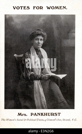 La signora Pankhurst, 1908 cartolina ritratto del leader del suffragio femminile circolazione in Gran Bretagna Foto Stock