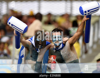 Fortaleza Brasile. Il 24 giugno 2014. La Grecia è un fan allietare prima di un gruppo C match tra la Grecia e la Costa d'Avorio del 2014 FIFA World Cup al Estadio Castelao Stadium di Fortaleza, Brasile, 24 giugno 2014. © Yang Lei/Xinhua/Alamy Live News Foto Stock