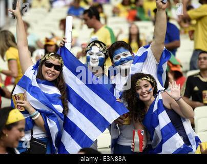 Fortaleza Brasile. Il 24 giugno 2014. La Grecia è un fan allietare prima di un gruppo C match tra la Grecia e la Costa d'Avorio del 2014 FIFA World Cup al Estadio Castelao Stadium di Fortaleza, Brasile, 24 giugno 2014. © Yang Lei/Xinhua/Alamy Live News Foto Stock