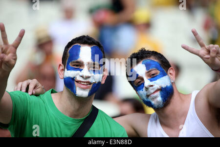 Fortaleza Brasile. Il 24 giugno 2014. La Grecia è un fan pongono prima di un gruppo C match tra la Grecia e la Costa d'Avorio del 2014 FIFA World Cup al Estadio Castelao Stadium di Fortaleza, Brasile, 24 giugno 2014. © Cao può/Xinhua/Alamy Live News Foto Stock