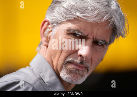 Spielberg, Austria. Il 21 giugno, 2014. Inglese ex pilota di Formula Uno Damon Hill raffigurato nel paddock di Red Bull Ring race track in Spielberg, Austria, 21 giugno 2014. Il 2014 FORMULA ONE Grand Prix dell'Austria avrà luogo il 22 giugno. Foto: David Ebener/dpa - nessun filo SERVICE -/dpa/Alamy Live News Foto Stock