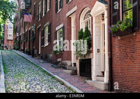 Storica Acorn Street Beacon Hill Boston Massachusetts New England USA Foto Stock