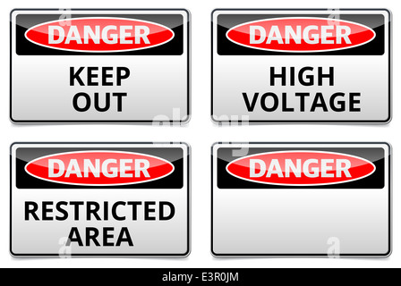 Segnaletica di pericolo con divieto di comune e luogo per il vostro testo. Scheda hanno la riflessione e ombra su sfondo chiaro Foto Stock