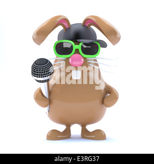 3d cioccolato coniglietto di pasqua coniglio utilizza un microfono quando canto Foto Stock