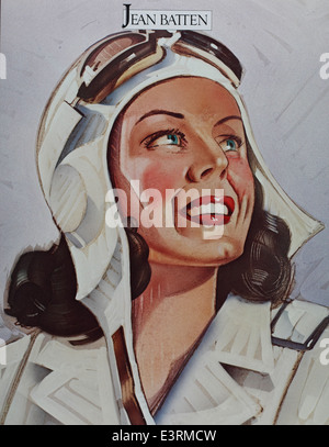 Jean Batten fu un aviatore neozelandese pioniere che stabilì diversi record negli anni '1930 per i voli solitari a lunga distanza. Questa foto celebra i suoi successi come pioniere dell'aviazione, in particolare per le donne in volo. Foto Stock