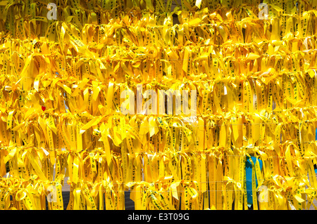 Nastri giallo appendere fuori del municipio di Seoul il 6 maggio 2014 in memoria delle vite perse in traghetto Sewol tragedia. Foto Stock