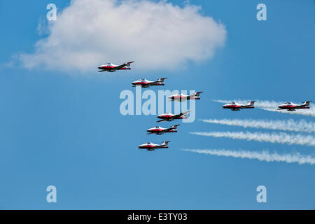 Waterloo, Ontario, Canada. Il 27 giugno, 2014. Forze canadesi Snowbirds 431 Squadrone, Giugno 28 2014 Regione di Waterloo Ontario Canada. Sesta annuale Waterloo Air Show.Regione di Waterloo International Airport. Credit: prestazioni di immagine/Alamy Live News Foto Stock