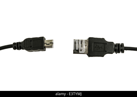 Nero cavo usb isolato su bianco Foto Stock