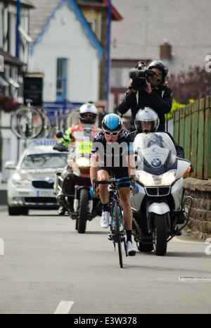 Geraint Thomas, Gallese e il team britannico Sky ciclista ciclismo presso il British Escursioni in bicicletta da corsa su strada, Abergavenny, 29 giugno 2014 Foto Stock