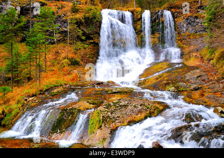 Bella wild cascata autunnali nei boschi Foto Stock