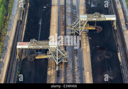 Vista aerea, carbone Impianto di miscelazione per la Frimmersdorf Power Station, RWE Frimmersdorf, Jüchen, Basso Reno Foto Stock