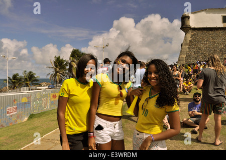 Fifa Fan Fest, Public Viewing, WM 2014, Brasilien vs. Cile, Barra, Salvador da Bahia, Brasilien. Solo uso editoriale. Foto Stock