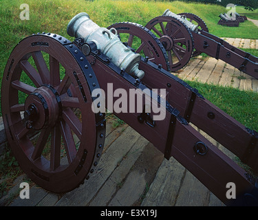 Stati Uniti d'America, Virginia, Colonial National Historical Park, guerra rivoluzionaria cannoni al campo di battaglia di Yorktown Foto Stock