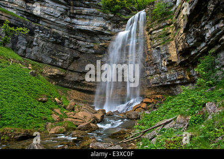 Le Grand Saut o Herisson cascate, Cascades du Hérisson, Ménétrux-en-Joux, Franche-Comté, Francia Foto Stock