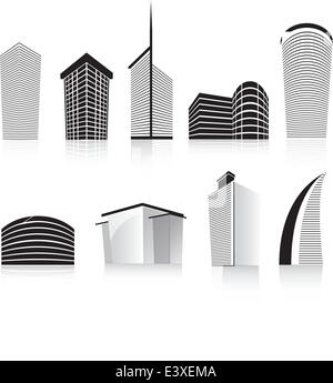 Sagome di generico città moderni grattacieli di uffici e sede immobili Illustrazione Vettoriale