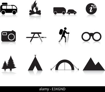 Campeggio e outdoor silhouette semplice illustrazione impostato Illustrazione Vettoriale