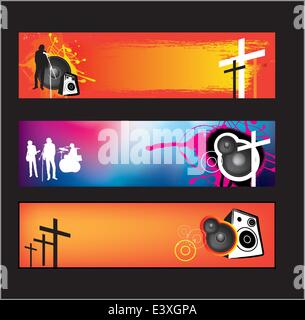 Set di banner per la religione cristiana la musica rock o pop band per ragazzi e adolescenti impiegando gradiente mesh. Illustrazione Vettoriale